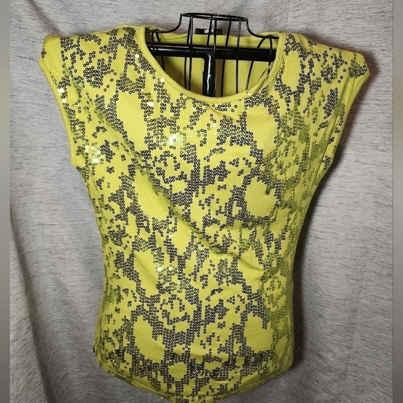 Willi Smith Small Short Sleeve Sequins Bright Green Shirt - Picture 3 of 6